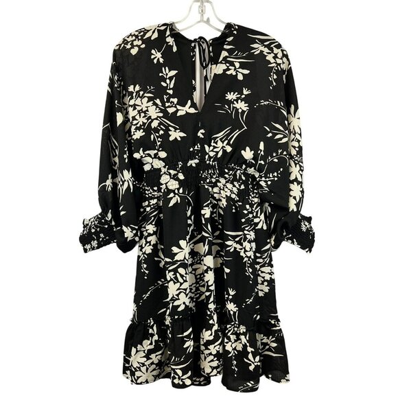 Lovestitch Floral A-Line Split Sleeve Dress Open Back Black/Ivory Size Small - Picture 1 of 8